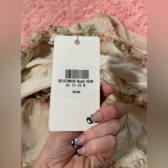 Saints + Secrets Floral Ruffle Tiered Mini Dress Nude Pink Cottagecore M NWT - Picture 6 of 7